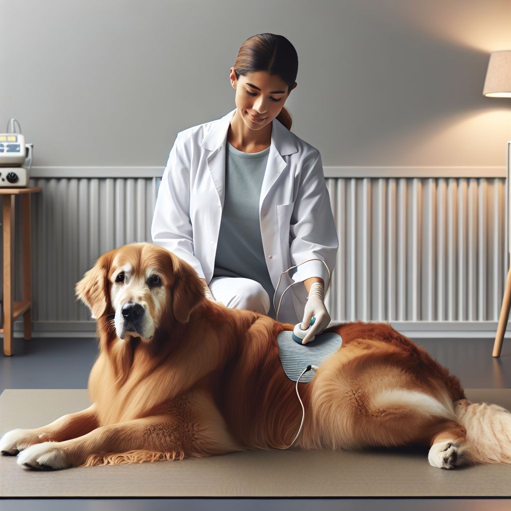 Transcutaneous Electrical Nerve Stimulation treatment for a dog
